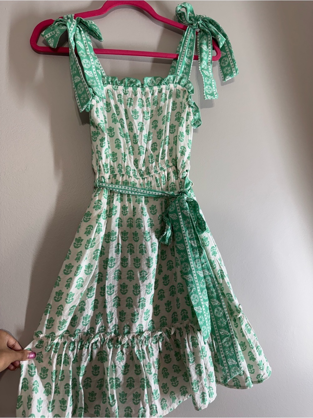 Green Floral Tie-Shoulder Sundress
